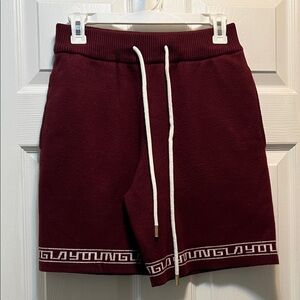 Men's YoungLA Burgundy Shorts with Greek Key Design
